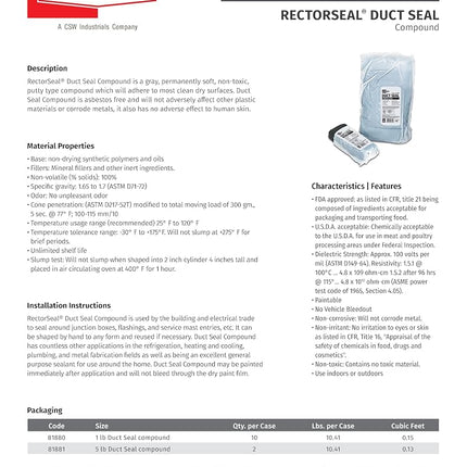 Rectorseal 81880 1-Pound Duct Seal Compound Gray