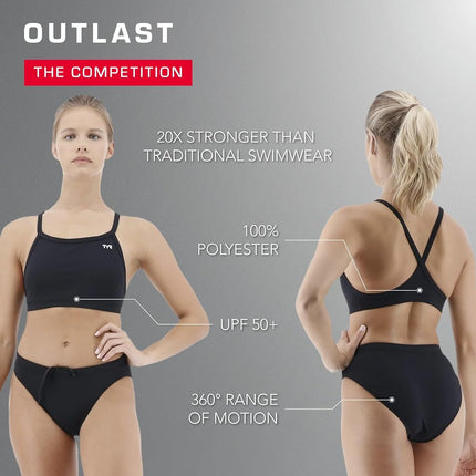 Bikini de entrenamiento TYR Solid Durafast Diamondback para mujer, Negro, XXS