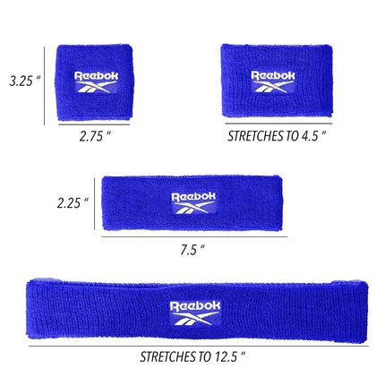 Set de 3 piezas de bandas atléticas unisex – Diadema de entrenamiento de 2.25 pulgadas y muñequeras de 3.25 pulgadas con tecnología Stay Dry, tela de rizo que absorbe la humedad | Accesorios de fitness de calidad para una comodidad activa - Reebok