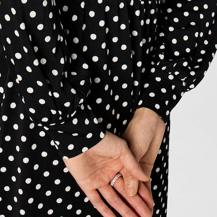 Adrianna Papell Women's Long Sleeve Wrap Midi Dress, Black/Ivory Medium Dot, XL