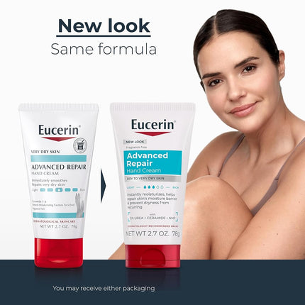 Eucerin Advanced Repair Hand Cream, Immediately Soothes and Repairs Very Dry Skin, Fragrance Free, Non Greasy, Fast Absorbing, Travel Size Hand Lotion, 2.7 Oz Tube, Pack of 3