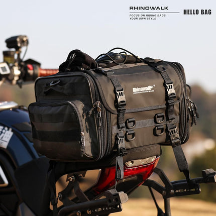 Rhinowalk Motorcycle Travel Luggage, Expandable Motorcycle Tail Bag 45L,Waterproof All Weather/Trunk/Rack Bag with Sissy Bar Straps-Black