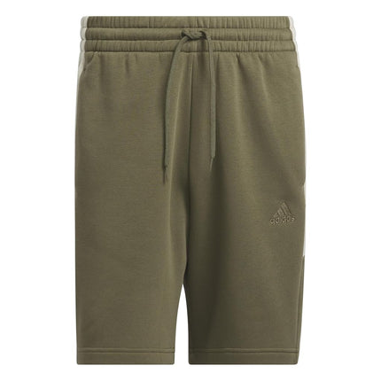 adidas Men's Essentials 3-Stripes Fleece Color Block Shorts, Olive Strata/Putty Grey, X-Large Tall