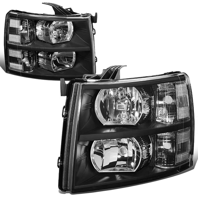 DNA Motoring HL-OH-CSIL07-BK-CL1 Pair of Black Housing Headlights Compatible with 07-13 Silverado 1500/07-14 Silverado 2500 3500 & HD Models