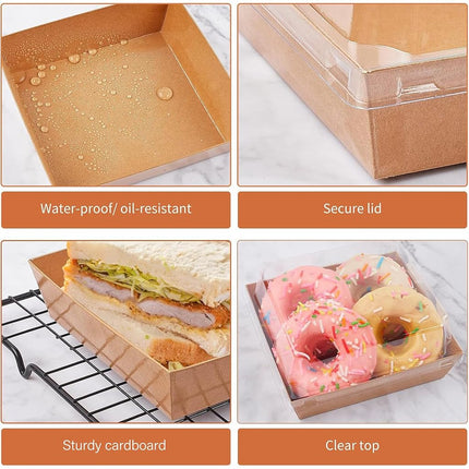 Ocmoiy Small Charcuterie Boxes with Clear Lids, To Go Paper Disposable Food Containers, 5 Inches Bakery Dessert Boxes for Sandwich, Cookie, Pastry, Cake Slice (Brown, 50ct)