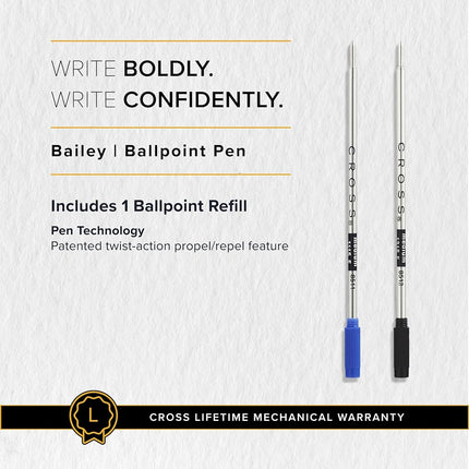 CROSS Bailey Matte Grey Lacquer Ballpoint Pen with polished black PVD appointments