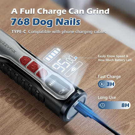 FuzzyFix Dog Nail Grinder, Quiet Pet Nail Trimmer, Rechargeable Electric Dog Nail Trimmer, 5-Speed with LED Light for Large Medium Small Dogs