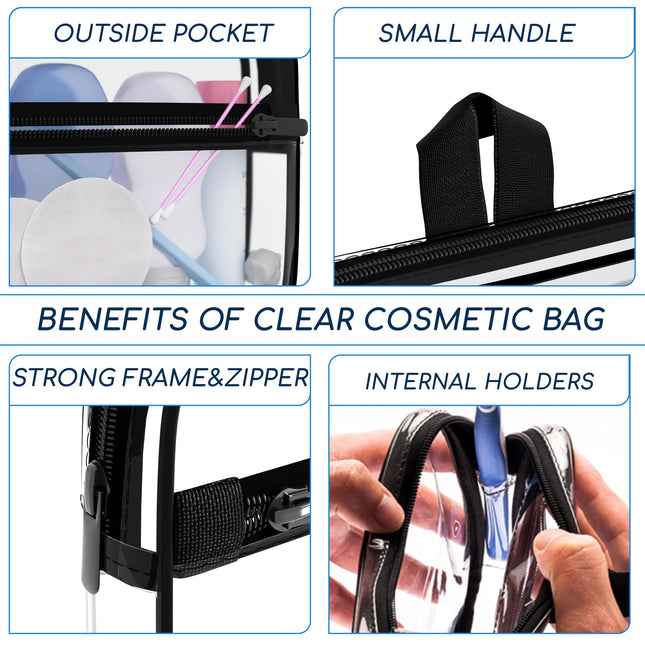 Olanmark Tsa Approved Toiletry Bag with Pocket - 311 Small Quart Size Cosmetic Case for Airport - Clear Makeup Pouch Transparent Plastic Zipper Organizer PVC Clear Travel Bags for Toiletries, Black,