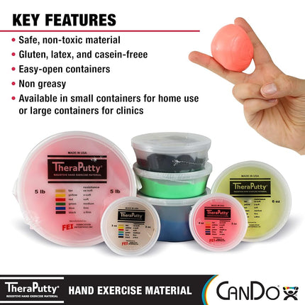 CanDo TheraPutty Standard Hand Exercise Putty for Rehabilitation, Exercises, Hand Therapy, Occupational Therapy, Hand Strengthening, Improve Motor Skills, Stress Relief 1 lb Red Soft, (10-0919)