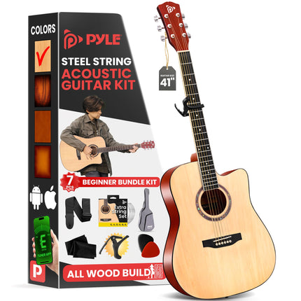 Pyle Beginner Cutaway Acoustic Guitar Kit, 4/4 Ful