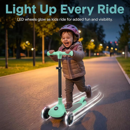 SereneLife Kids Scooter for Ages 3–7 – 3 Wheel Kick Scooter with Seat Option, Light-Up LED Wheels, Lean-to-Steer, Foldable, Adjustable Height, 50 kg Capacity