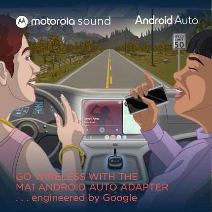 Motorola Ma1 Wireless Android Auto Car Adapter – Easy Setup, Instant Connection, USB Plug-in with Secure Gel Pad