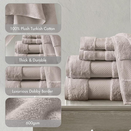 MADISON PARK SIGNATURE Turkish 100% Cotton 600Gsm Luxury Premium Thick Soft Abosorbant Hotel Bathroom Towel Set Shower Hand Face Washcloths, Assorted Sizes, Taupe 6 Piece