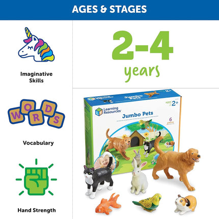 Learning Resources Jumbo Pets, Set of 6, Role Play, Imaginative Play, EYFS and Pre School Toy, Ages 2 3 4 Plus