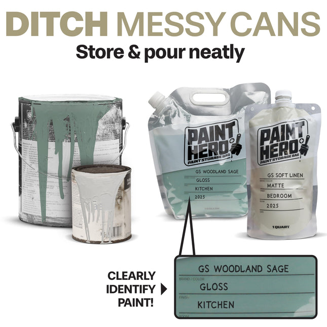 Paint Hero 8 Pack Paint Storage Bags - Airtight Refillable Quart and Gallon Pouches with Funnel