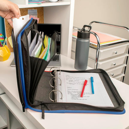 Carpeta con cremallera Five Star, Carpeta de 3 anillas de 2 pulgadas para la escuela, Archivador expandible de 6 bolsillos, Capacidad para 380 hojas, Azul cobalto (72534)