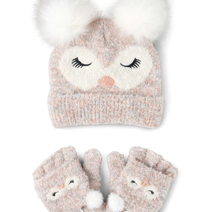 The Children's Place girls Winter Hat and Mittens Cold Weather Set, Owl Set, 8-12 Years