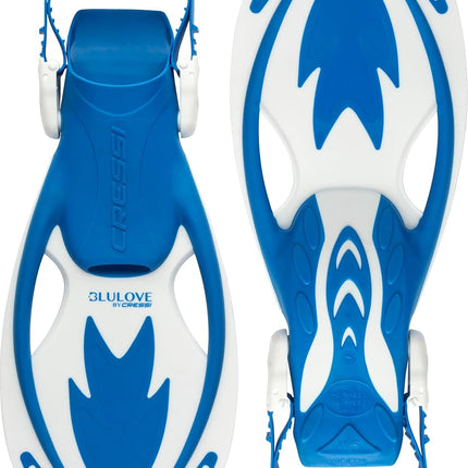 Cressi Rocks Kids Swimming Fins - Adjustable Training Fins for Growing Feet - Quick-Release Flippers for Easy On/Off - Vented Composite Blade for Efficient Propulsion - Blue / White - L/XL (6/8 Years)
