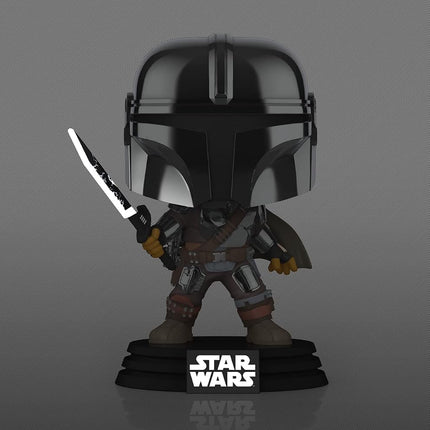 Funko POP! Star Wars Mandalorian with Darksaber (Chrome & Glow in The Dark), Exclusive,Multicolor,3.75 inches