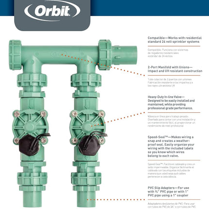 Orbit WaterMaster Preassembled Manifold with Easy Wire 2 valves Single green