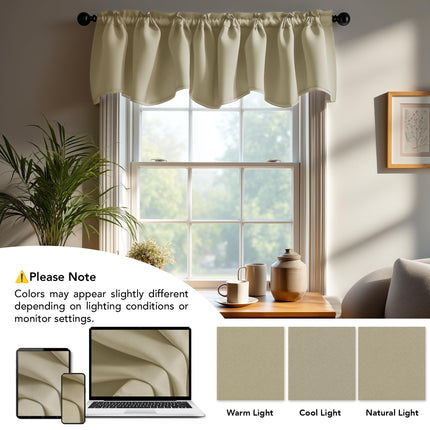 Deconovo Solid Color Short Curtains Scalloped Valance Rod Pocket Valances Blackout Valance for Living Room 52x18 Inch Red 1 Drape