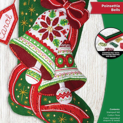 Bucilla Felt Stocking Applique Kit 18" Long Poinsettia Bells