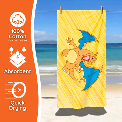 Pokemon Charizard Fire Kids Cotton Beach Towel, 58 x 28 Inch, Soft & Absorbent Pool, Bath & Beach Towel (Officially Licensed Product) by Franco
