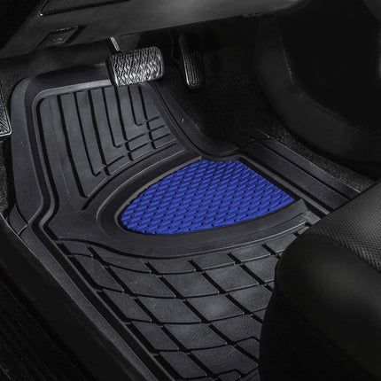 Automotive Floor Mats Blue Universal Fit Heavy Duty Rubber fits Most Cars, SUVs, and Trucks, Full Set Trim to Fit FH Group F11311BLUE