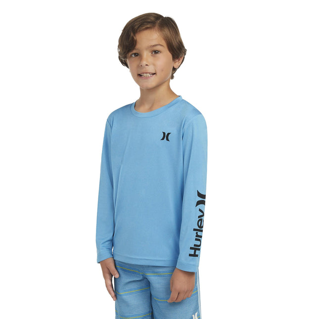 Camiseta de natación Hurley de manga larga con protección solar UPF 50+ para niños, Neptune Blue Heather, 4