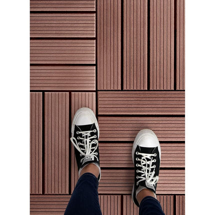 FloorPops FPD6185 Straight Groove Decking Tiles, Dark Brown