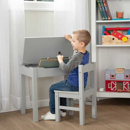 Melissa & Doug – Escritorio y silla infantiles con tapa abatible (muebles infantiles, gris, 2 piezas)