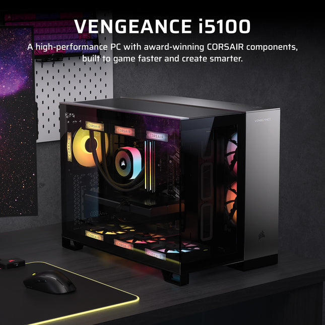 Corsair Vengeance i5100 - PC Gaming - CPU Intel Core i9-14900KF con refrigeración líquida - GPU NVIDIA GeForce RTX 5080 - Memoria Dominator Titanium RGB DDR5 de 32 GB - SSD M.2 de 2 TB - Negro