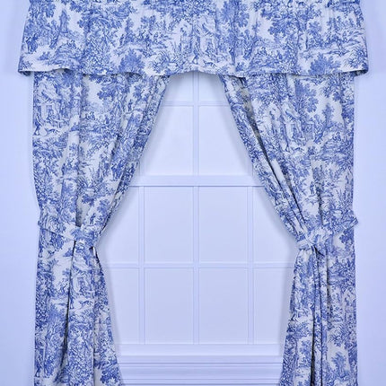 Ellis Curtain Victoria Park Toile 68-Inch-by-84 Inch Tailored Panel Pair with Tiebacks, Blue