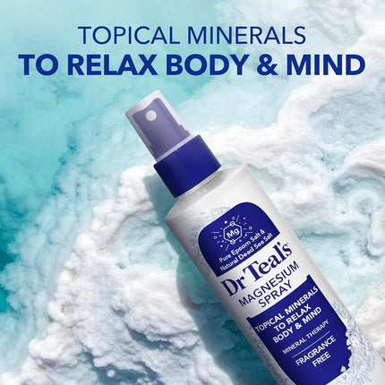 Dr Teal's Topical Magnesium Spray with Natural Dead Sea Salt, Fragrance Free, 8 fl oz (Pack of 2)