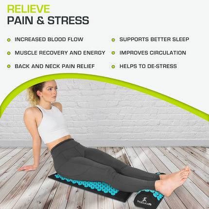 ProsourceFit Acupressure Mat and Pillow Set for Back/Neck Pain Relief and Muscle Relaxation, Large - Black/Aqua