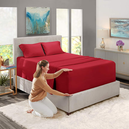 Nestl Twin Bed Sheet Set - Burgundy Red - 3-Piece Extra Deep Pocket