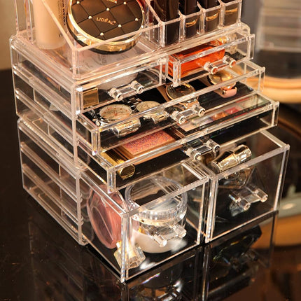 Cq acrylic Makeup Organizer for Vanity,Bathroom Counter or Dresser,Stackable Make Up Cosmetics Storage with 6 Drawers For Jewelry, Hair Accessories,lip gloss,Perfum,Lipstick,Brush Holder,Clear