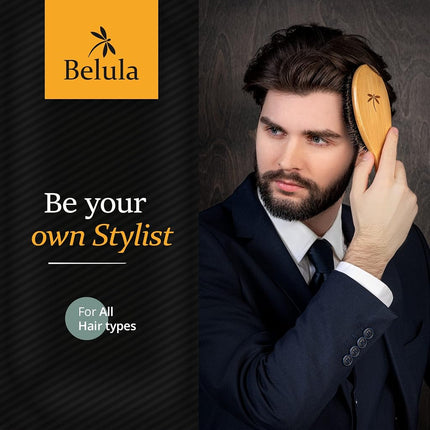 Belula Men's Hair Grooming Set, Boar Bristle and Nylon Pin Brush, Comb, Bag