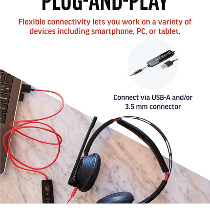 Poly Blackwire 5220, C5220 USB-A - Schnurgebundenes Stereo-Headset mit USB-A und 3,5 MM