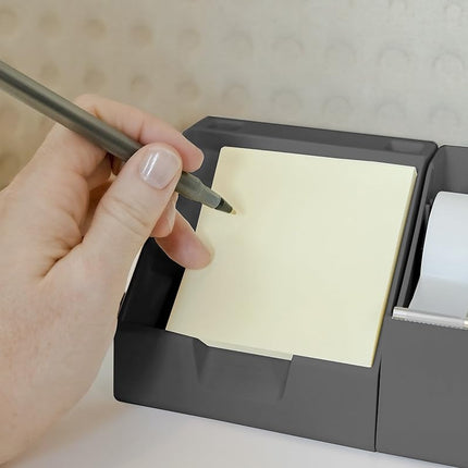 Bostitch Office Sticky Note Holder + Business Card Stand, Includes Pen Holders, Gray