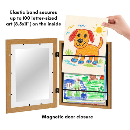 Americanflat Kids Artwork Display Frame Changeable (Dark Oak) - Magnetic Door Holds 100 Art Pieces - A4 Size Display with Mount or 10x12.5 Without Mount - My Mini Masterpiece