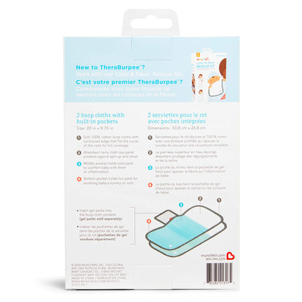 Munchkin® TheraBurpee: Paño para eructos, paquete de 2, con bolsillos incorporados, para usar con el kit de rescate para cólicos y fiebre, 1 azul, 1 menta, 2 unidades (paquete de 1)