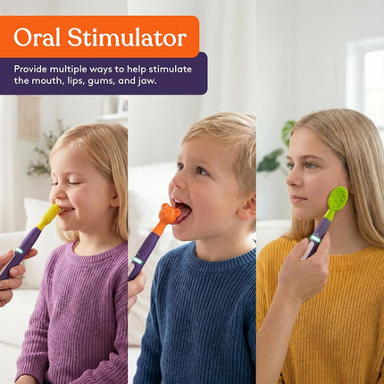 Special Supplies Buzz Buddy Oral Stimulation Toys with 6 Soft Textured Interchangeable Heads, Calm Sensory Needs, Support Speech, and Stimulate Self Feeding, Gentle Vibrations