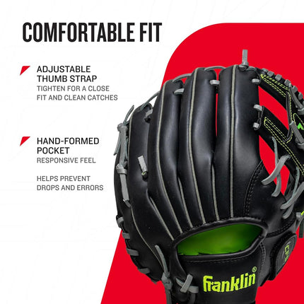 Franklin Sports unisex adult 11" - Web Baseball and Softball Glove Fieldmaster Midnight Youth Baseball Gloves I, Black, 11.0 US
