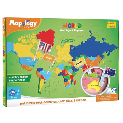 Imagimake: Mapology World with Flags & Capitals- with Country Shaped Pieces- Jigsaw Puzzle and Educational Toy for Boys and Girls Above 5 Years- Excellent Birthday Gift