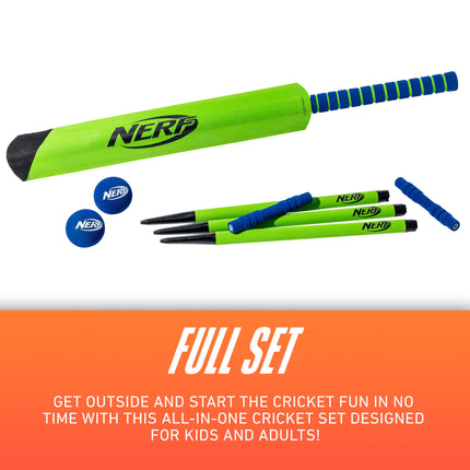 Nerf Foam Cricket Set - Full Starter Cricket Set with 30" Foam Cricket Bat, (2) Foam Balls + (3) Plastic Wickets - Perfect for Adults, Kids + Beginners - Full Foam Cricket Set