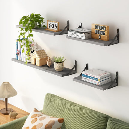 YGEOMER Floating Shelves for Wall, Different Sizes Gray Wall Shelves for Living Room, Bathroom, Bedroom, Kitchen, Home Decor (Set of 4)