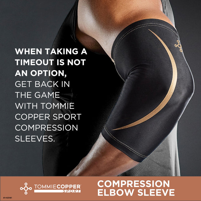 Tommie Copper Manchon de compression de coude (L/XL, Noir, Lot de 4), Étirement 4D et ajustement antidérapant pour un soutien ciblé, Tissu breveté Copper Znergy, Bénéfices anti-odeurs, Conception respirante