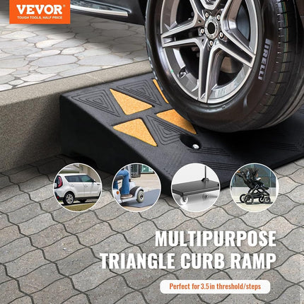 VEVOR Rubber Curb Ramp 9 cm Rise Height Sidewalk Curb Ramp, 25 cm Width 100 cm Length Driveway Ramp for Curb, 15T Heavy Duty Rubber Ramp for Forklifts, Trucks, Buses, Cars, Wheelchairs, Bikes