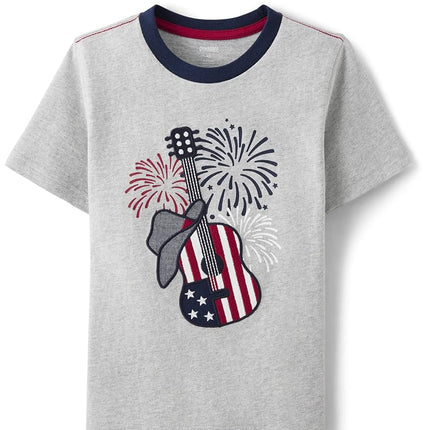Camisetas de manga corta bordadas con gráficos de primavera y verano para niños y pequeños de Gymboree, Guitarra Fuegos Artificiales, 10